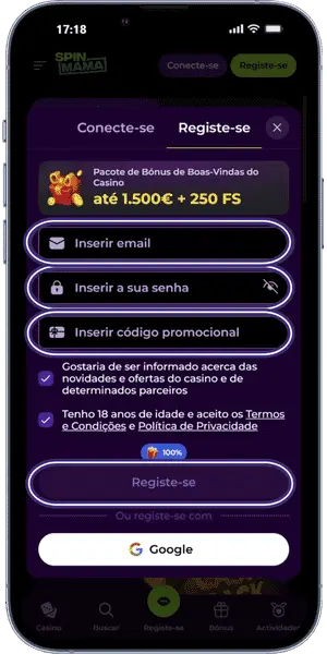 Spinmama Confirmar idade, termos e ativação