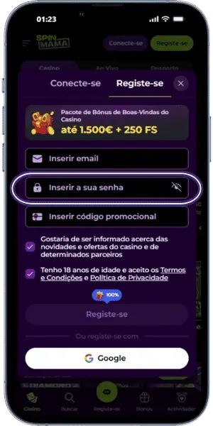 Spinmama Criar a palavra-passe