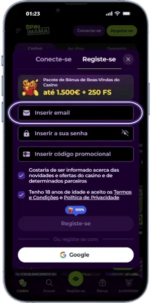 Spinmama Inserir o e-mail